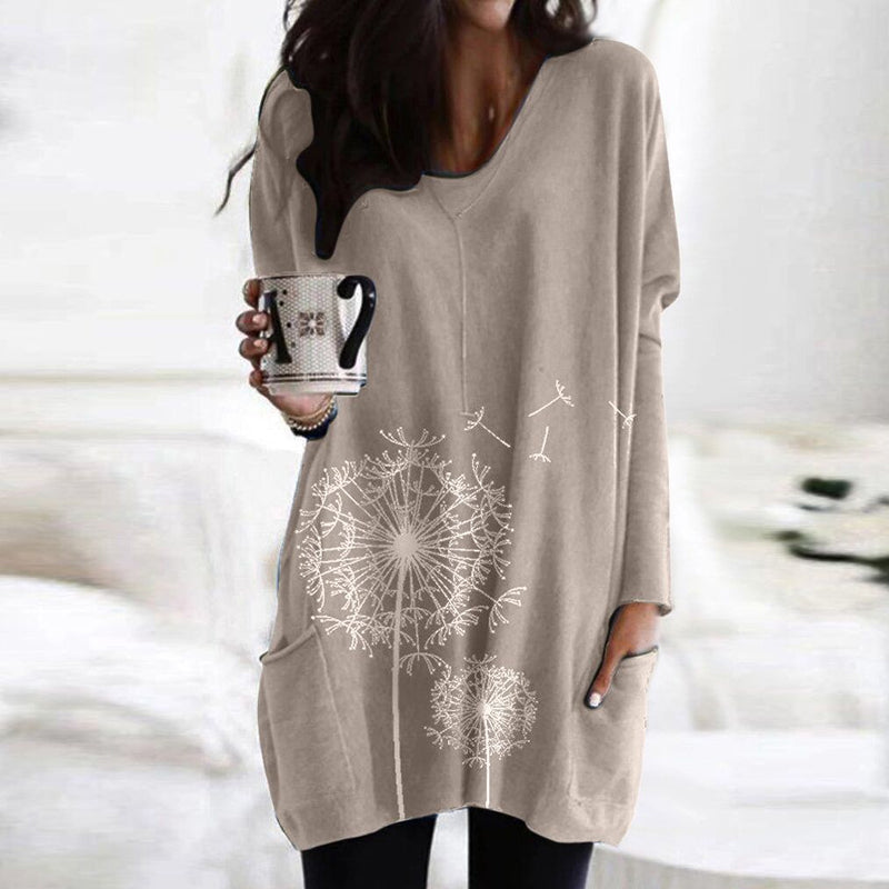 Women's Round Neck Printing Long-sleeved Top Sweater