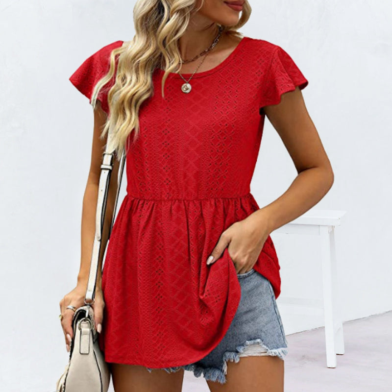 Cutout Waist Ruffle T-shirt