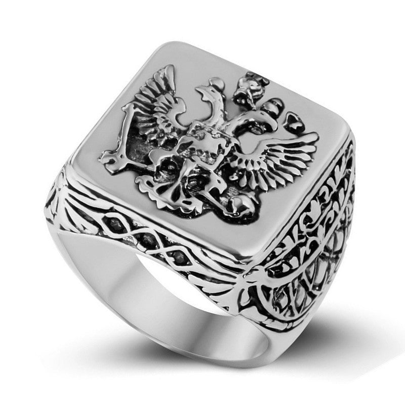 Engraved Double-Headed Eagle Ring