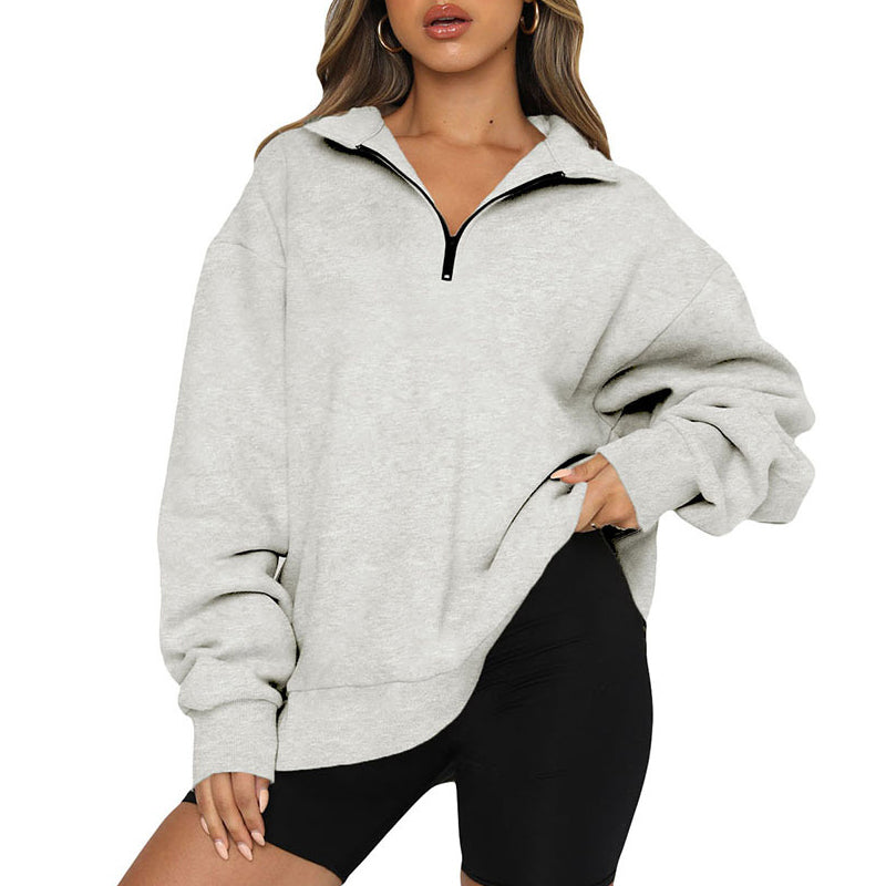 Lapel Zip Long Sleeve Sweatshirt