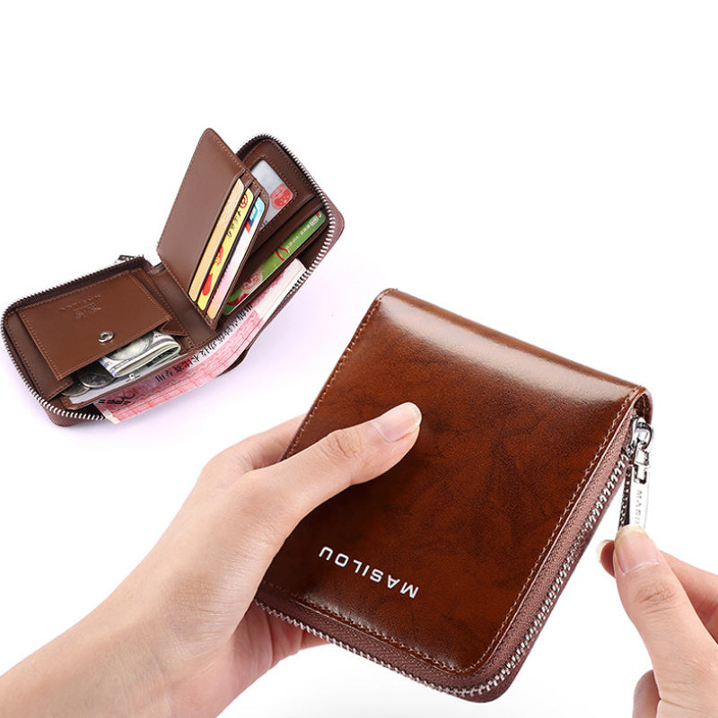 Short Leather Zipper Wallet