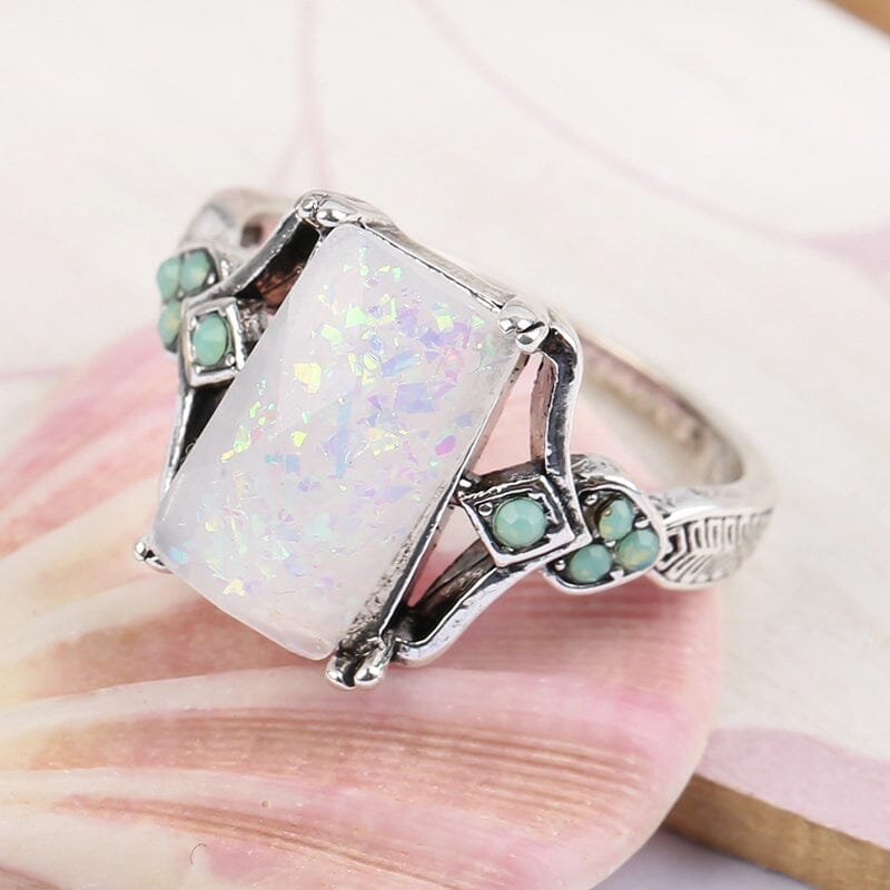 Vintage Inlaid Square Opal Ring