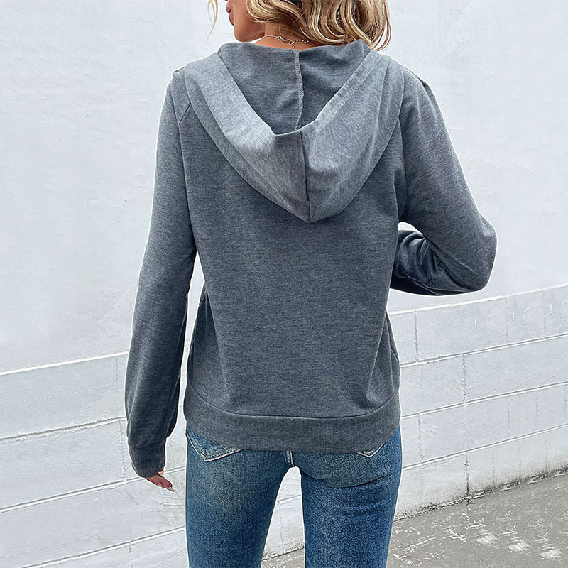 Button Hooded Sweatshirt