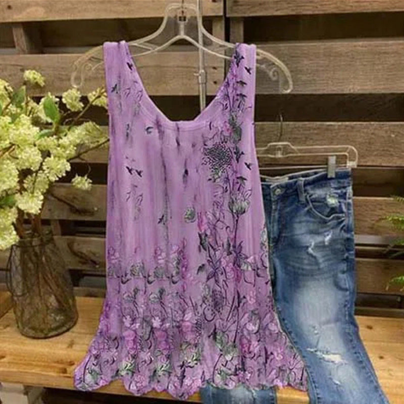 Floral Print Sleeveless T-shirt