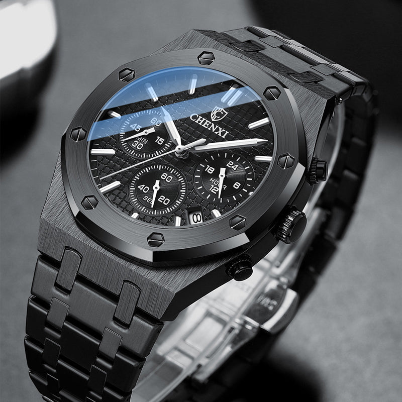 Men's Multifunctional Waterproof Quartz Steel Band Sports Watch