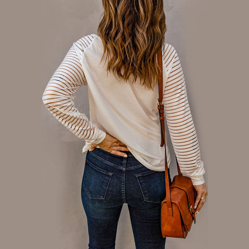 Cutout Striped Long Sleeve T-Shirt
