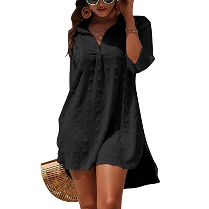 Chiffon Jacquard Big Pom Loose Casual Shirt
