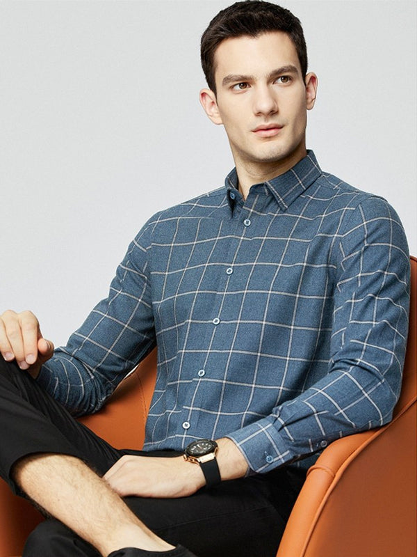 Men's Business Casual Plaid Long Sleeve Shirt