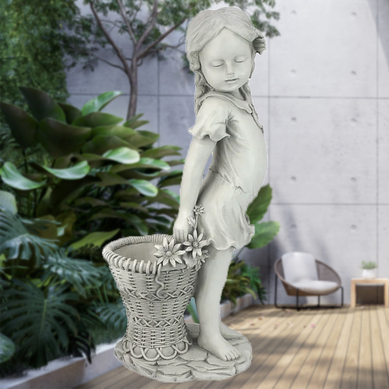 Little Girl Jacquard Blue Outdoor Garden Decoration