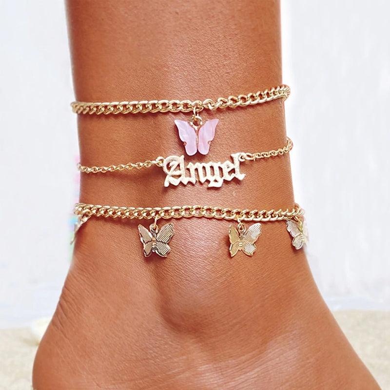 Angel Butterfly Anklet 3 Piece Set