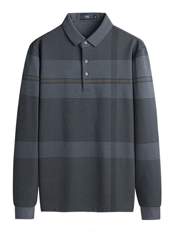 Men's Geometric Print Long Sleeve Lapel Polo Shirt