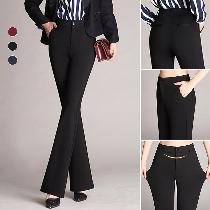 Straight High Waist Solid Flared Pants