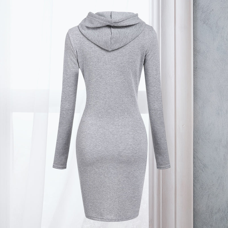 Women Stripes Pocket Knee Length Slim Casual Pullover Hoodie Dress