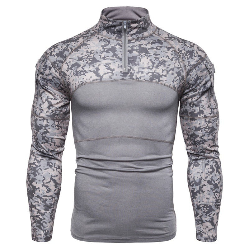 Camo Stand Collar Cotton Tactical T-Shirt