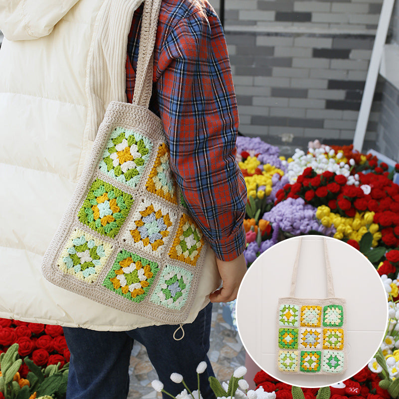 Checkered Knit Shoulder Bag