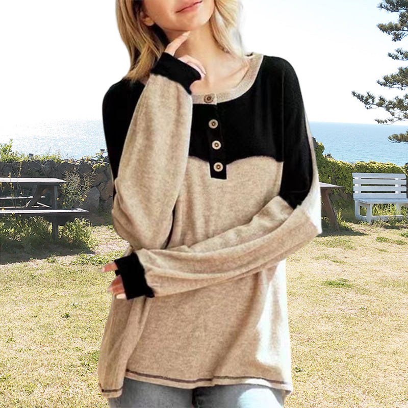 Round Neck Button Long Sleeve Shirt