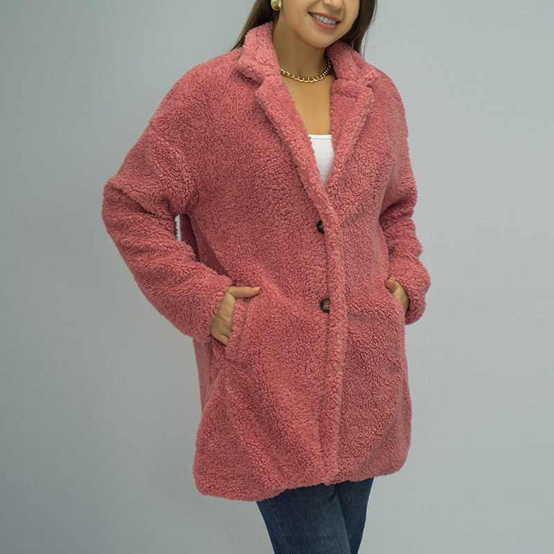 Ladies Double Sided Plush Warm Solid Color Coat