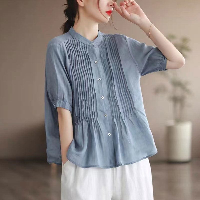 Classic Pleated Temperament Fine-Grained Commuter Shirt