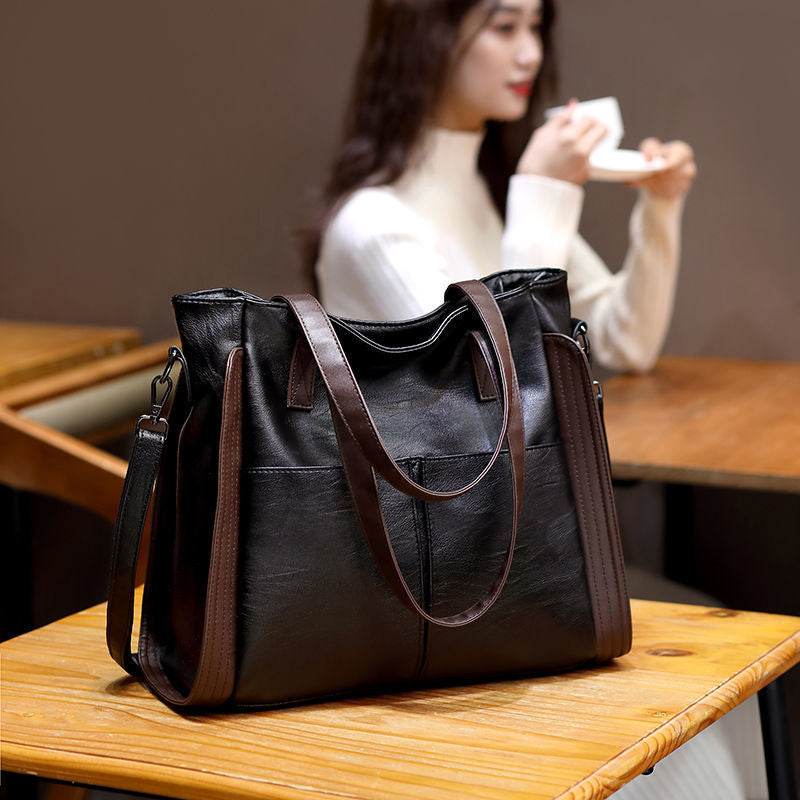 Large-Capacity Leather Texture Soft Leather Big Bag