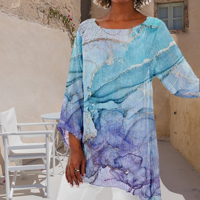 WOMEN'S MARBLE PRINT VINTAGE CASUAL TOP