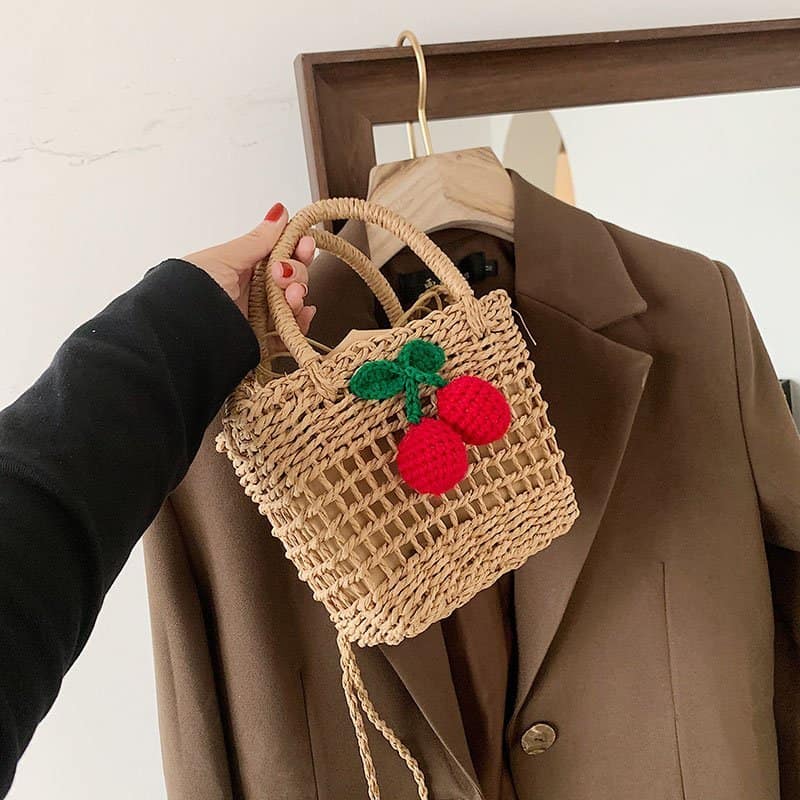 Cherry Decor Beach Straw Bag