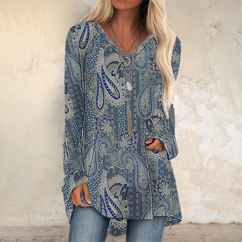 Long Sleeve Top with Paisley Print