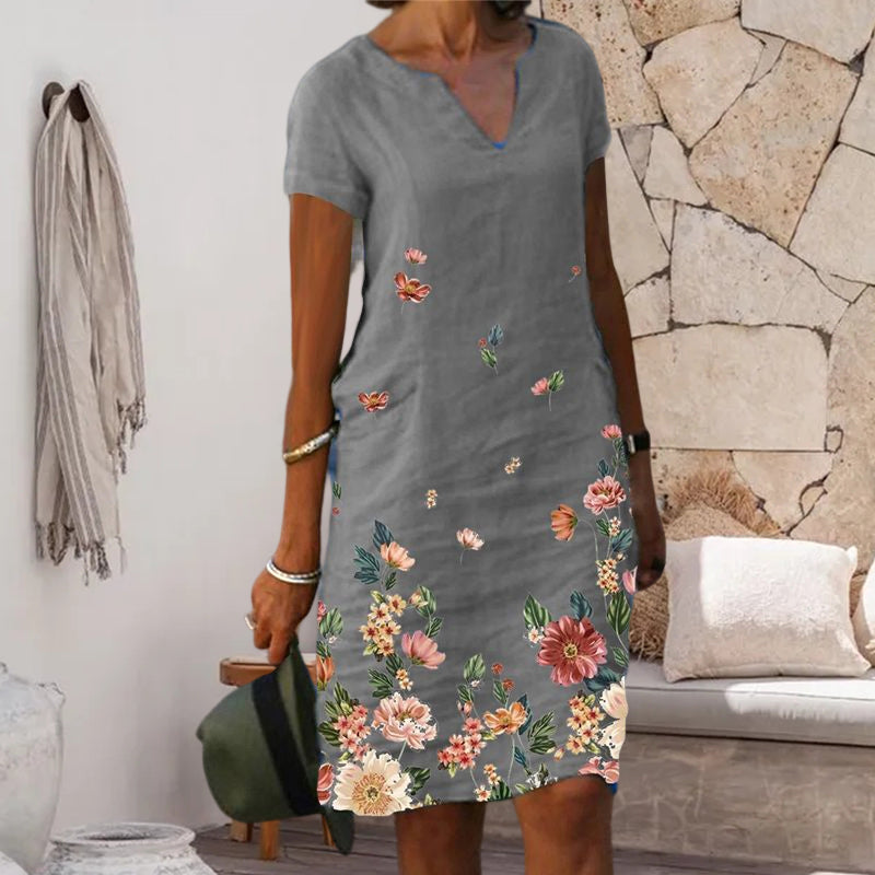 Floral Print Mid-Length V-Neck Dress