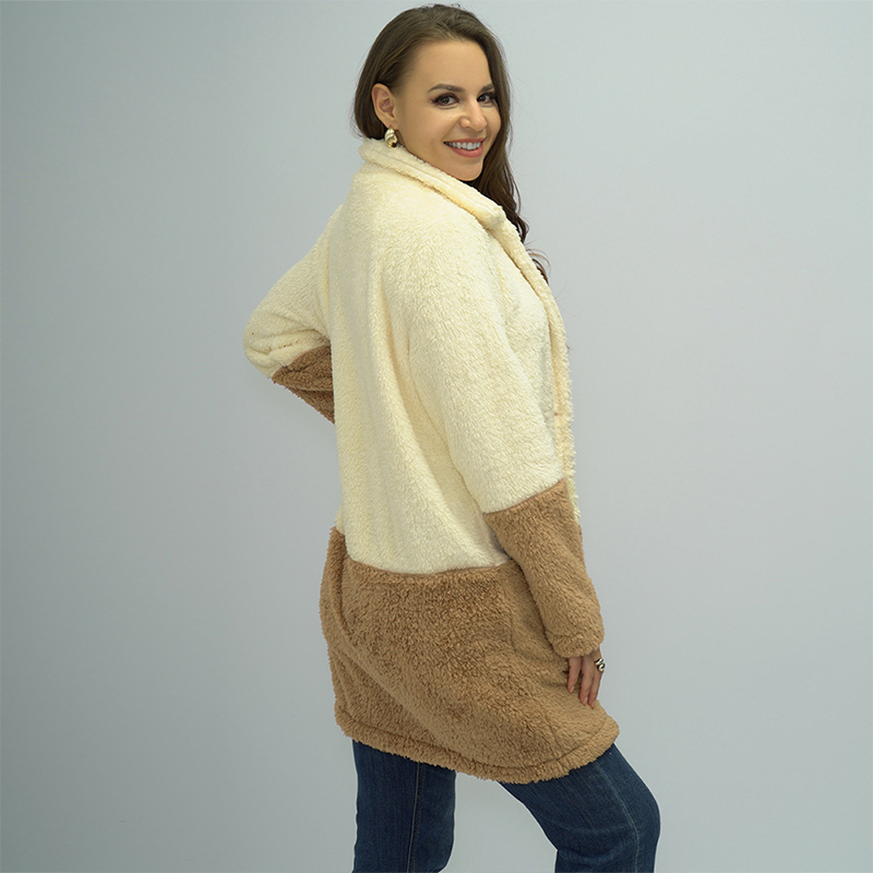 Ladies Colorblock Lapel Double Face Fleece Jacket