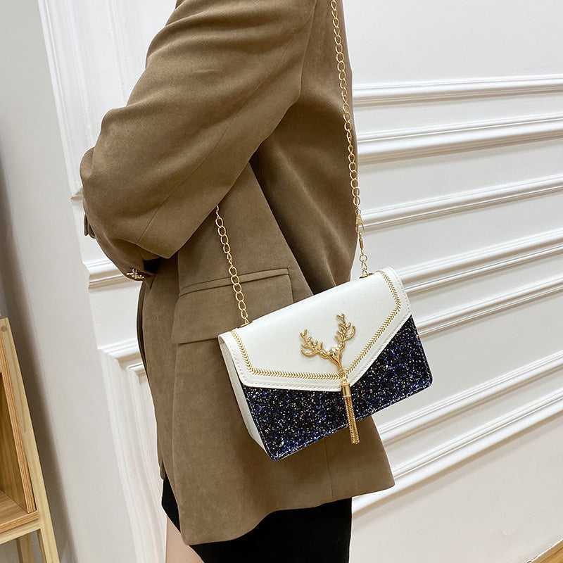 Shoulder Bag with Sequins and Antlers