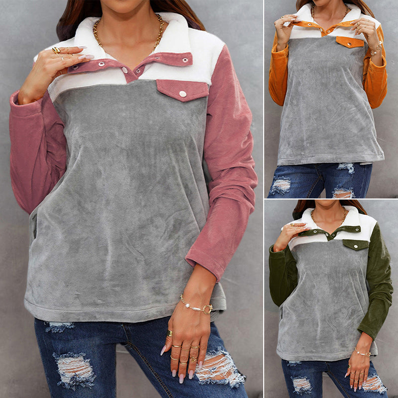 Women Round Neck Long Sleeve Multicolor Panel Hoodie