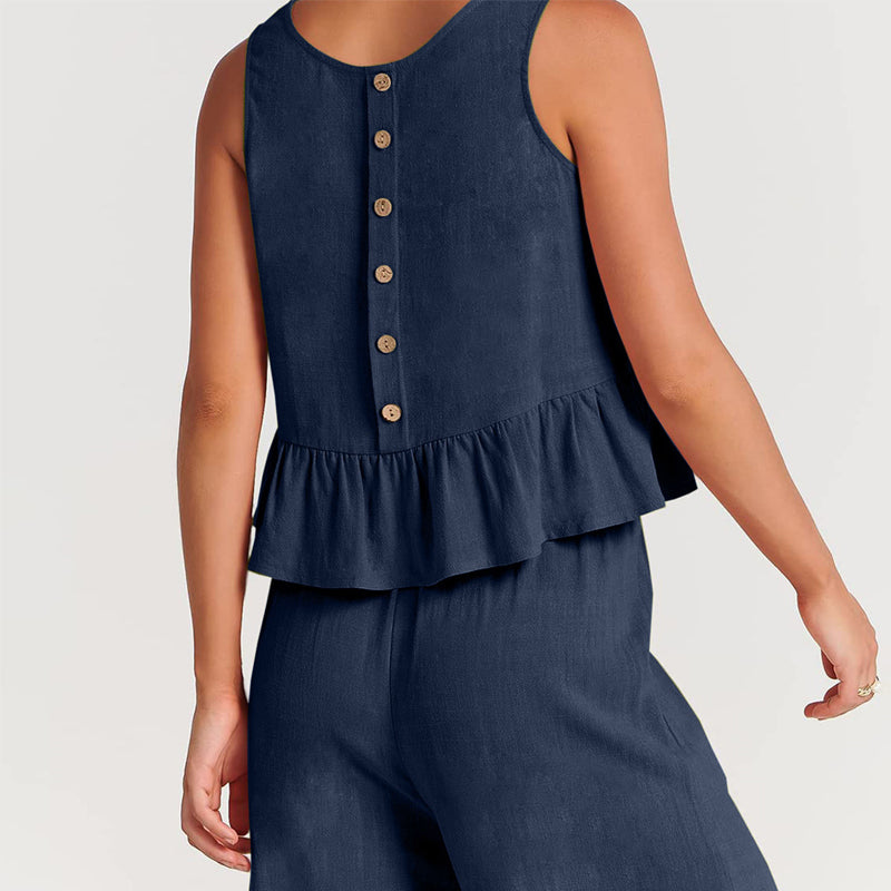 Women Sleeveless pleated tank top wide leg pants set