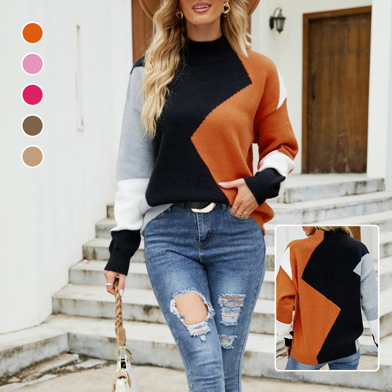 Round Neck Panels Contrast Knitwear