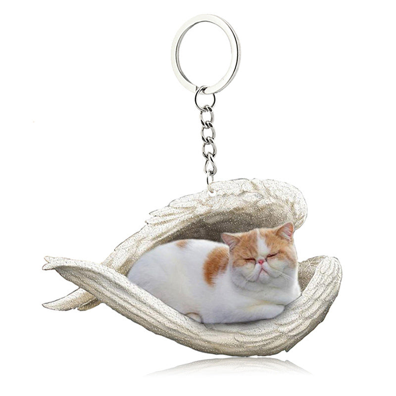 Acrylic Cat Angel Keychain