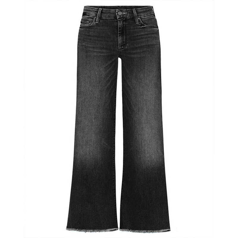 Washed Raw Hem Mid Waist Wide Leg Jeans