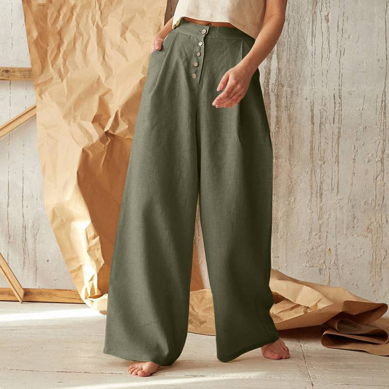 Button Cotton and Linen Trousers