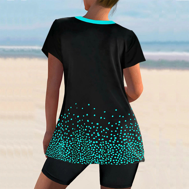 Conservative V Neck Polka Dot Swimsuit