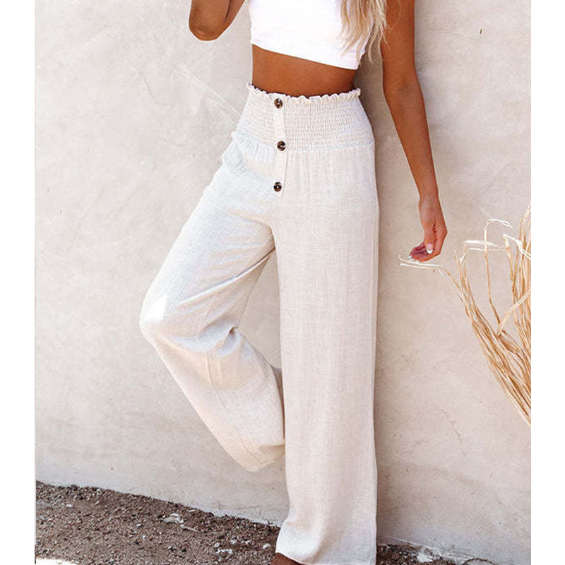 Cotton and Linen Elastic Wide Leg Pants