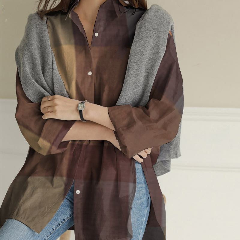 Patchwork Long Sleeve Plaid Irregular Shirt