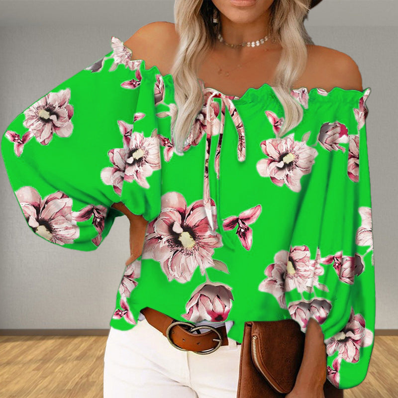 One-Line Neck Loose Print Top