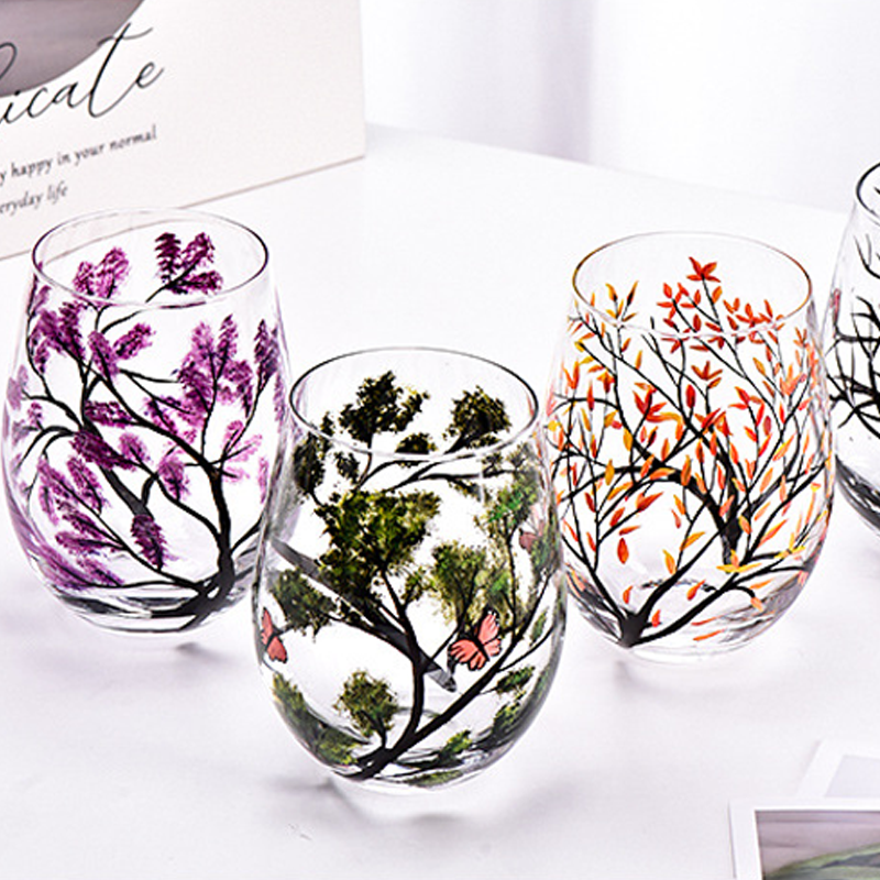Four Seasons Tree Wine Glasses - Hand Painted Art