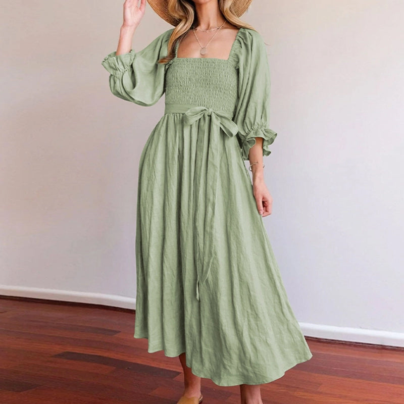 French Ruffled Lantern Sleeves Multi-wear Dress