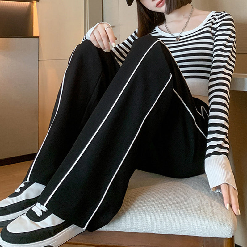 Side Stripe High Waist Wide Leg Pants