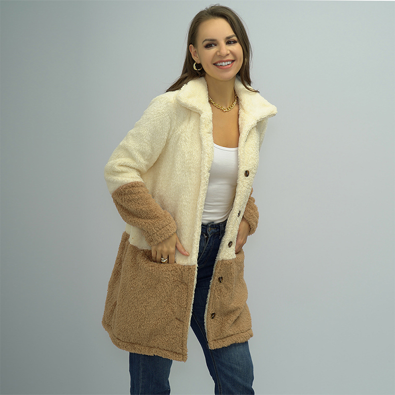 Ladies Colorblock Lapel Double Face Fleece Jacket