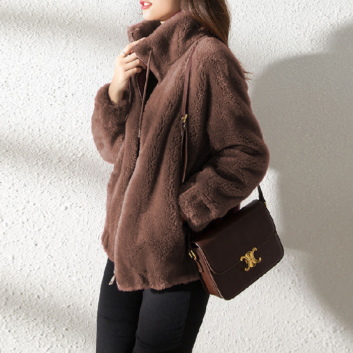 Padded Coat Stand-collar Double-faced Fleece Jacket
