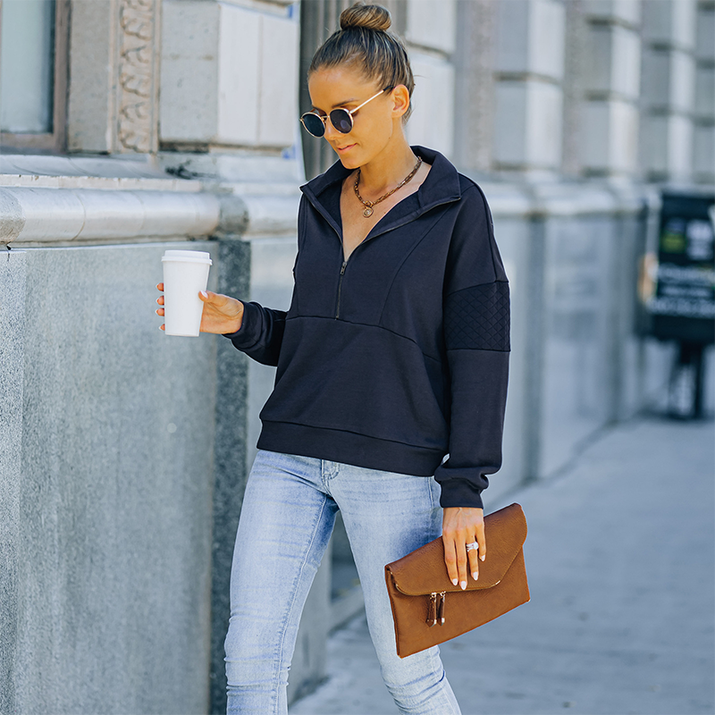 Turtleneck Solid Color Sweatshirt