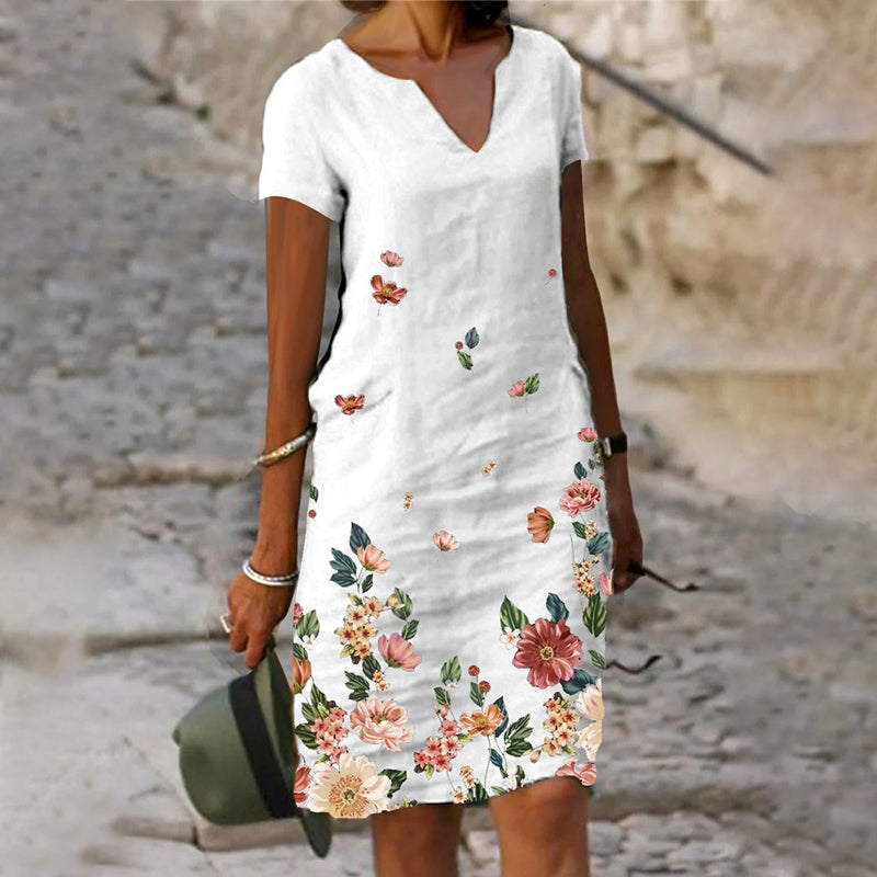 Floral Print Mid-Length V-Neck Dress