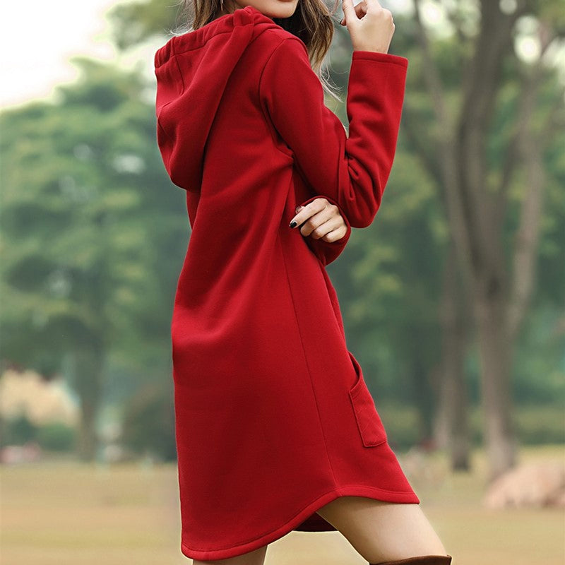 Christmas Print Hooded Long Sleeve Sweater Dress