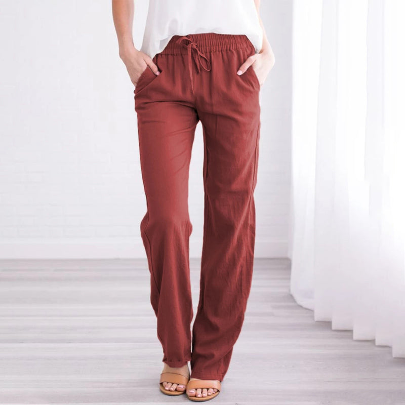 Solid Color Lace-Up Pants