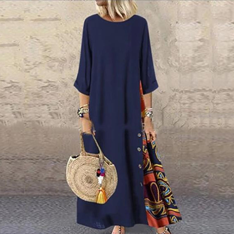 Contrast 3/4 Sleeve Dress