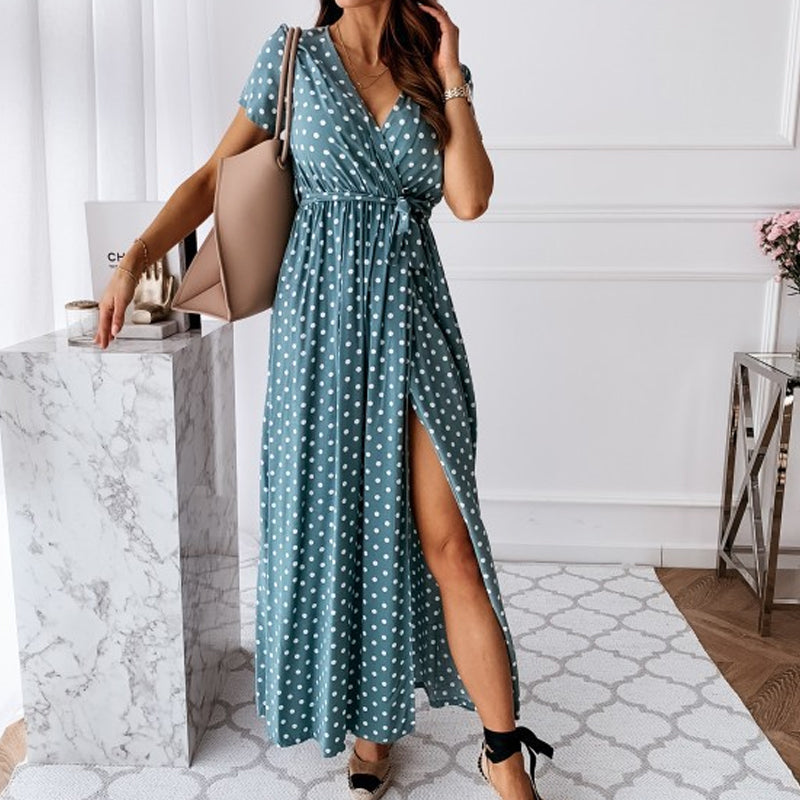 V-neck Polka Dot Print Dress